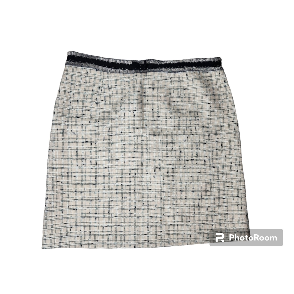 Rebecca Taylor Cream Tweed Mini Skirt with Navy Trim